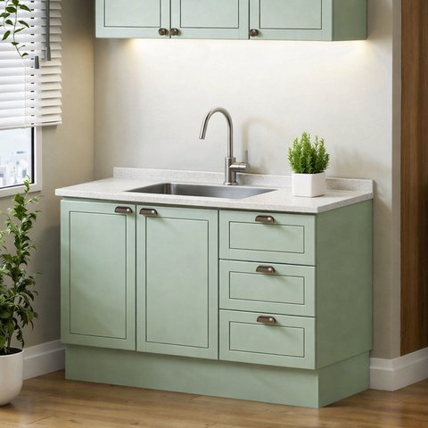 Balcão para Pia Modelo Americano Provençal 2 Portas 3 Gavetas Frentes em MDF sem Tampo Conecta Verde/Mint