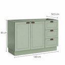 Ver imagem 4 de Balcão para Pia Modelo Americano Provençal 2 Portas 3 Gavetas Frentes em MDF sem Tampo Conecta Verde/Mint