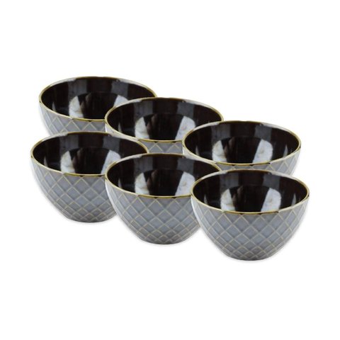 Jogo de 6 Bowls Geometrix Fine em Cerâmica 580 Ml Marrom - Lhermitage
