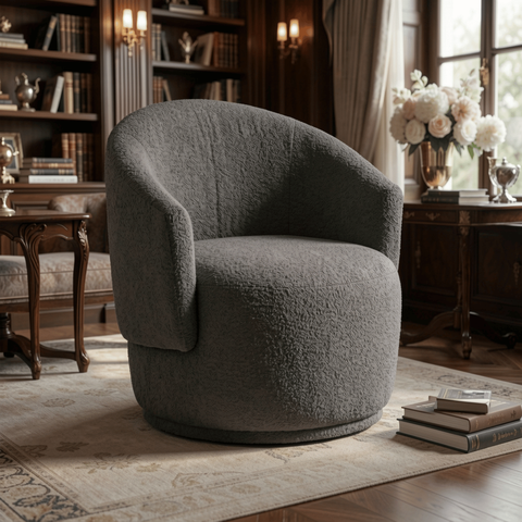 Poltrona Giratória Orgânica Decorativa Capri Bouclé Suave Design Redondo Luxo P/ Leitura Sala Quarto