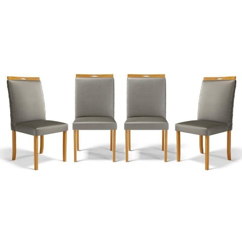 Kit com 4 Cadeiras Agnes Madeira Maciça Estofadas para Mesa de Jantar Veludo Chumbo 109
