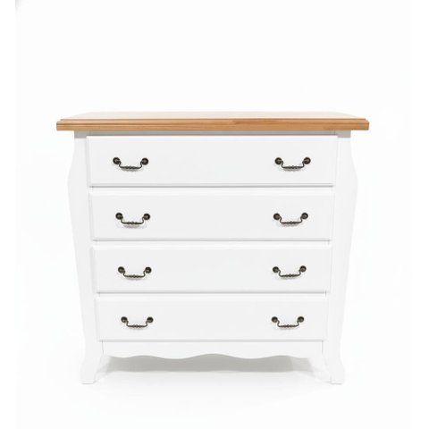 Cômoda Bombê 4 Gavetas Estilo Clássico - Branco/amadeirado