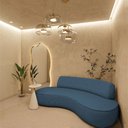 Ver imagem 2 de Sofá Curvo 2 Lugares Amsterdã 140cm Linho Azul Royal - Amarena Moveis