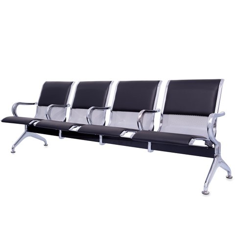 Cadeira Longarina Cromada com Estofado 4 Lugares com Braço