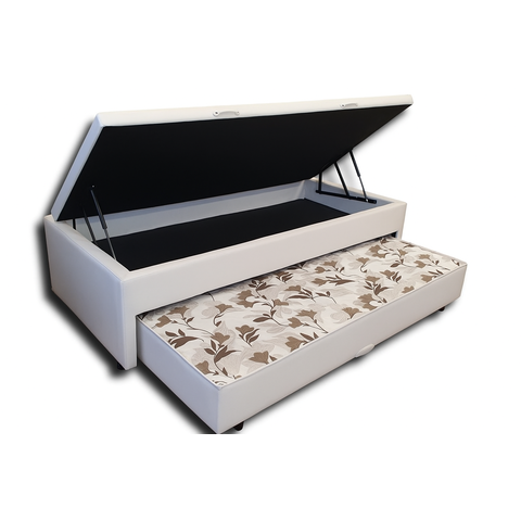 Bicama Box Baú Solteiro 88x188 com Cama Auxiliar de Molas Ensacadas 3x1 Corino Bege