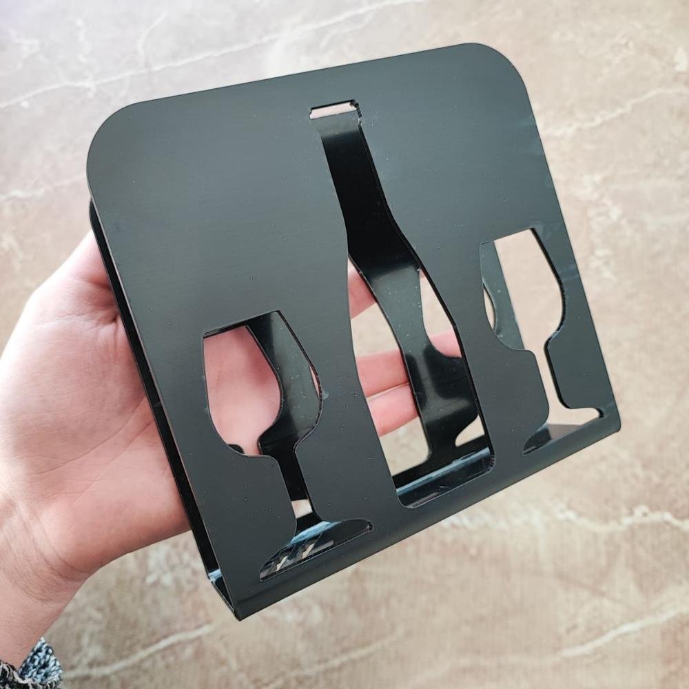 Porta Guardanapo Decorativo Taças e Garrafa de Vinho Preto Acrílico Zarg - 5