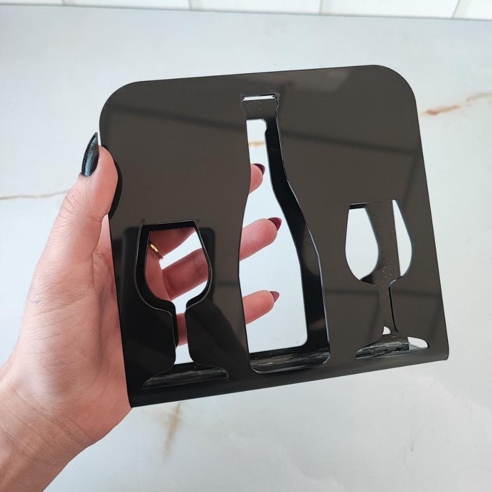 Porta Guardanapo Decorativo Taças e Garrafa de Vinho Preto Acrílico Zarg - 4