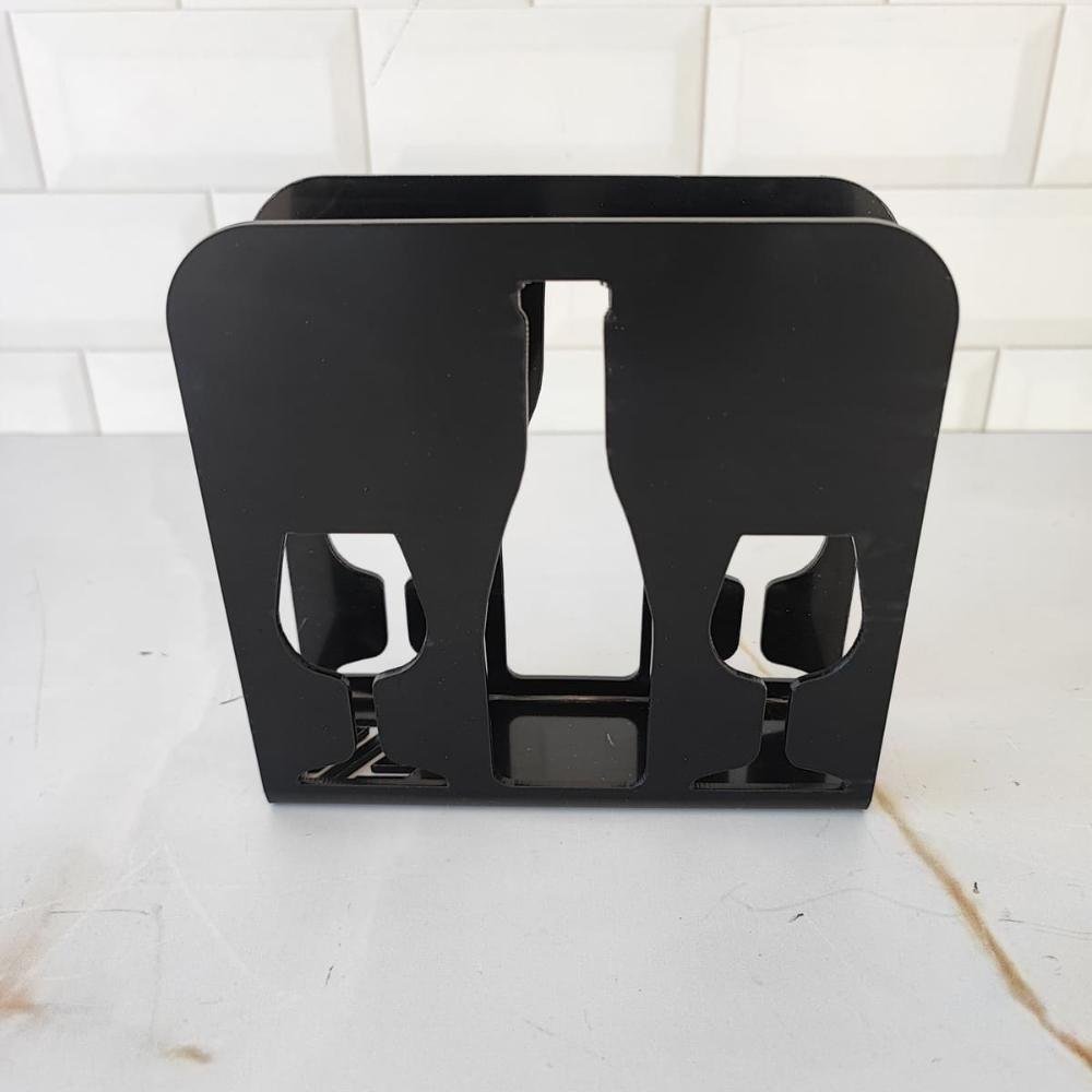 Porta Guardanapo Decorativo Taças e Garrafa de Vinho Preto Acrílico Zarg - 6