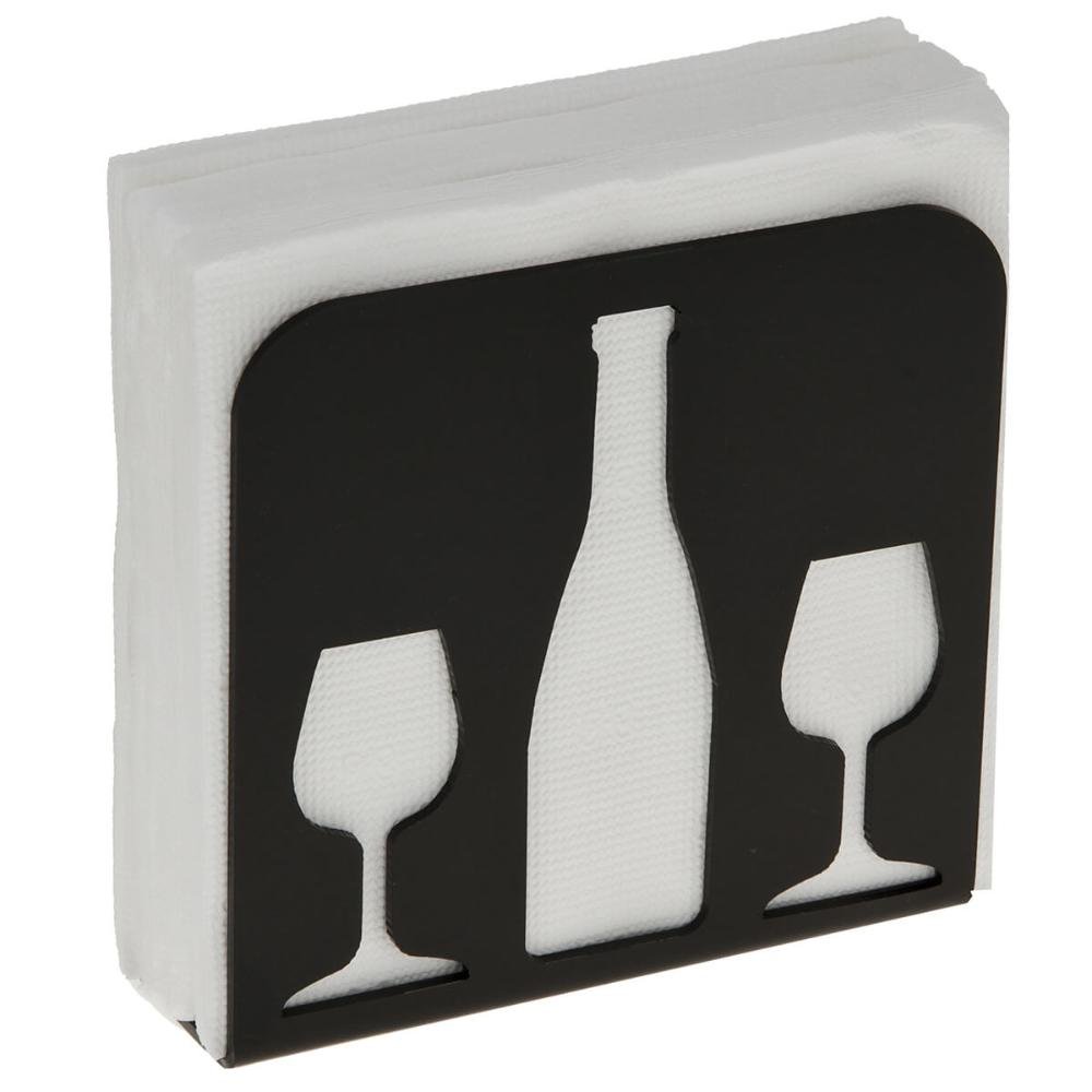 Porta Guardanapo Decorativo Taças e Garrafa de Vinho Preto Acrílico Zarg - 1