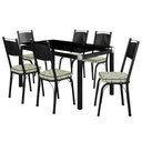 Ver imagem 1 de Conjunto Mesa de Jantar Tubular com 6 Cadeiras Malva Tampo Vidro 140cm SF Preto 151 Assento Cedro -