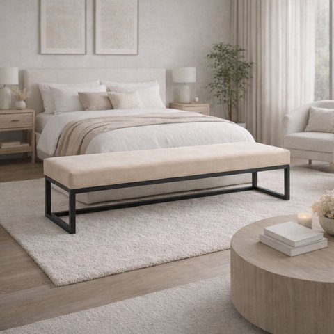 Puff para Quarto 100x40cm Veludo Ted Bege/Preto