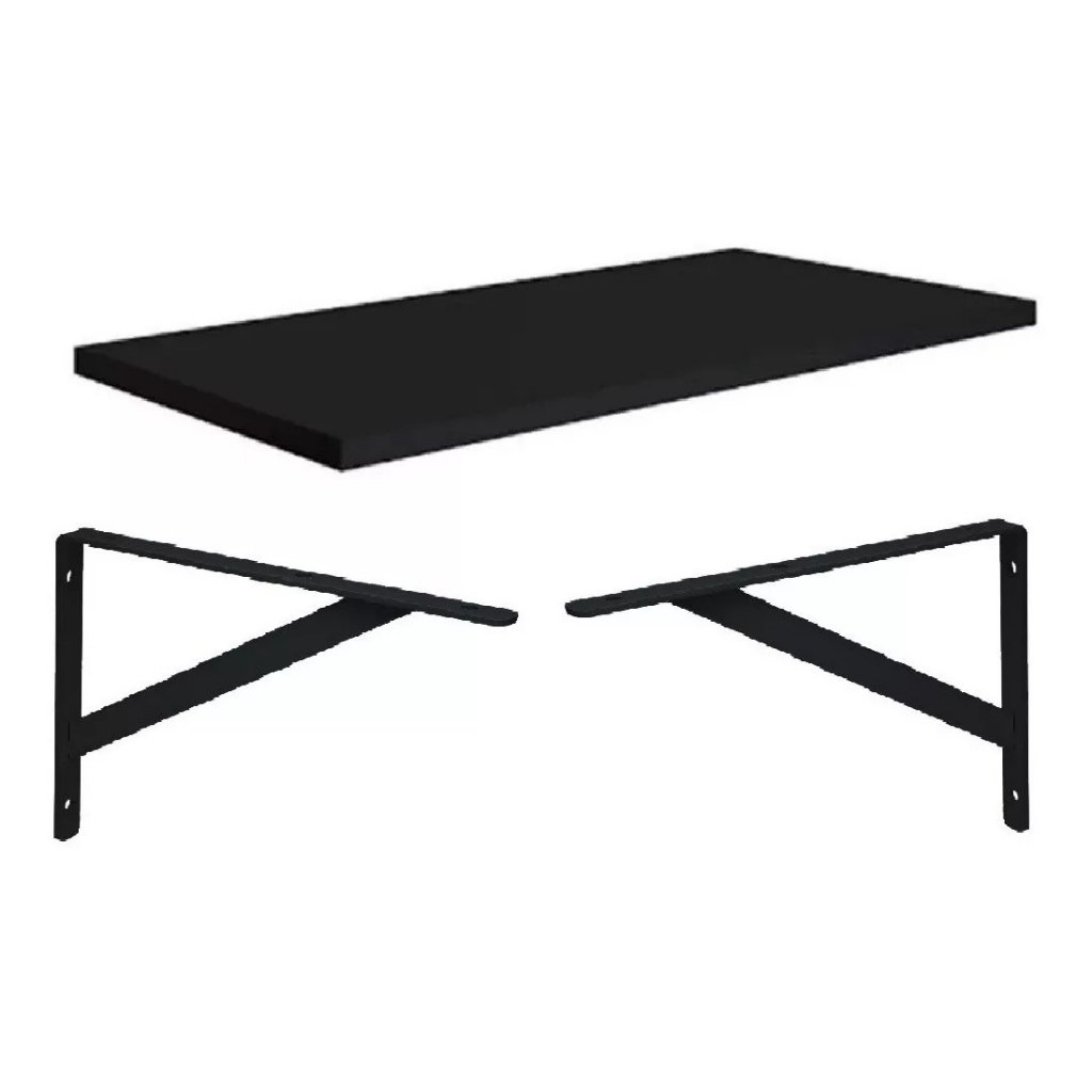 1 Prateleira Tampo 60x30 Madeira Mdf Preto com Mao Francesa