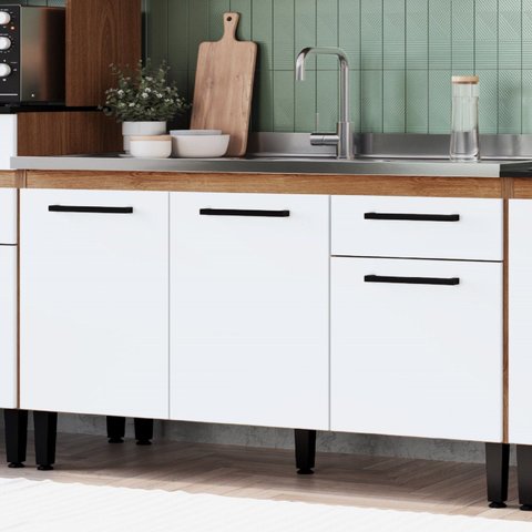 Balcão de Cozinha para Pia 3 Portas 1 Gaveta Giovanna Marrom/Freijó/Branco
