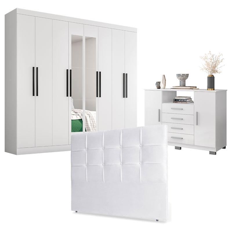 Guarda Roupa Casal Prime 1684 com Espelho e Cômoda Sapateira 8020