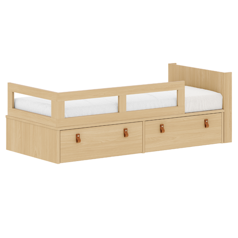 Cama Infantil com Duas Gavetas Proteção Lateral e Cabeceira Porta Livros Linha Join Quater