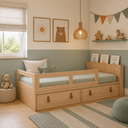 Ver imagem 2 de Cama Infantil com Duas Gavetas Proteção Lateral e Cabeceira Porta Livros Linha Join Quater