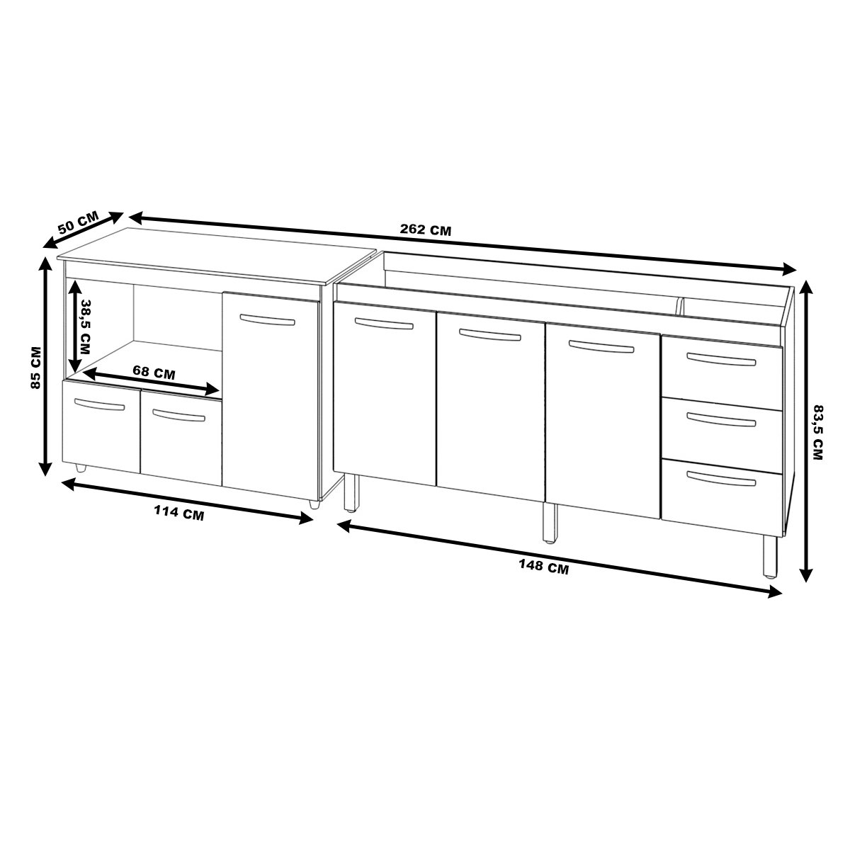 Balcão Cozinha Armário Gabinete de Pia 150 Cm Deise e Balcão Lilian para Microondas e Forno Elétrico - 6