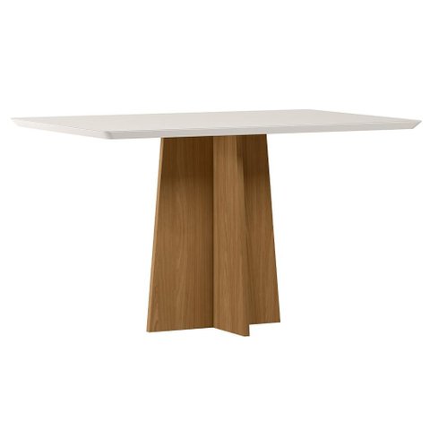 Mesa de Jantar 4 Lugares Retangular 135cm Tampo MDF com Vidro Miraz N01 Ypê Off White - Lyam Decor