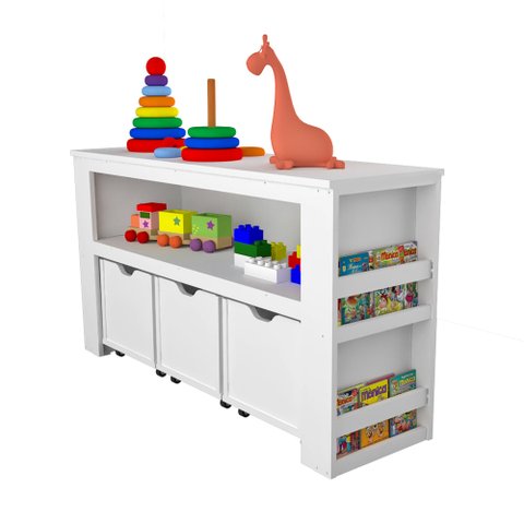 Organizador com Baús e Porta Livros Duplo Hebe 100% Mdf Woodcore