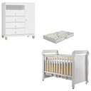 Ver imagem 1 de Berço Americano Mirelle com Colchão Gazin e Cômoda Infantil Ternura Baby Branco Brilho - Incorplac