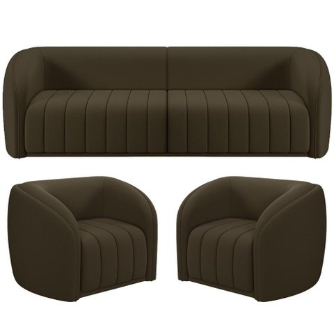 Kit Sofá 04 Lugares para Sala 292 Cm com 02 Poltronas Lazio M03 Veludo Marrom - Lyam Decor