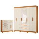 Ver imagem 1 de Guarda Roupa Casal Doble 08 Portas com Espelho e Cômoda Xangai Cinamomo Off White - Móveis Albatroz