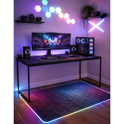 Mesa Gamer Diretor Pés de Ferro Computador Setup Gamer 150x60cm - JM3 Móveis:Preto/Preto
