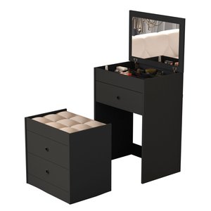 Penteadeira 3 Gavetas Compacta 100% Mdf com Espelho Banqueta:preto