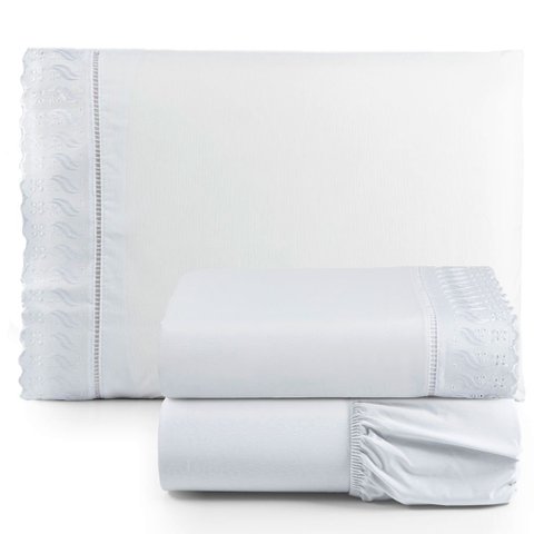 Jogo de Lençol Suave Lese Percal 180 Fios Solteiro 3 Peças Barato - Branco Casa Show Enxovais