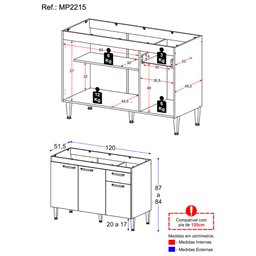 Balcão de Cozinha Gabinete para Pia 120cm Paris Multimóveis Mp2215 Rustic/branco - 2