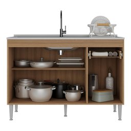 Balcão de Cozinha Gabinete para Pia 120cm Paris Multimóveis Mp2215 Rustic/branco - 3