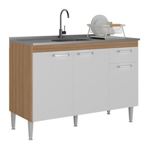 Balcão de Cozinha Gabinete para Pia 120cm Paris Multimóveis Mp2215 Rustic/branco