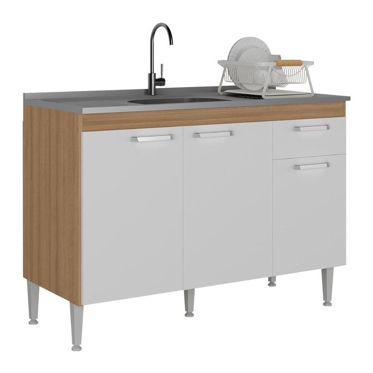 Balcão de Cozinha Gabinete para Pia 120cm Paris Multimóveis Mp2215 Rustic/branco