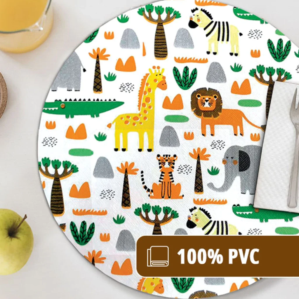 8 Jogo Americano Redondo Infantil Savana Impermeável Pvc - 5