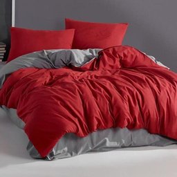 Jogo De Cama Casal King Vermelho Com Cinza 7 Pç Com Edredom - 2