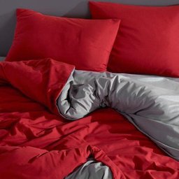 Jogo De Cama Casal King Vermelho Com Cinza 7 Pç Com Edredom - 3