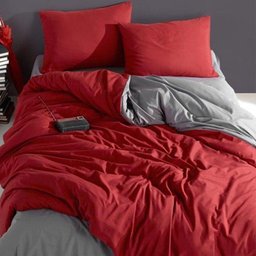 Jogo De Cama Casal King Vermelho Com Cinza 7 Pç Com Edredom - 1