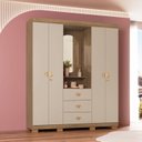 Ver imagem 1 de Guarda-Roupa Casal Capelinha 4 Portas 3 Gavetas Espelho Aurora Nature Fendi Bege