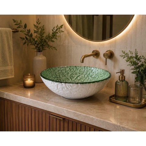 Cuba de Vidro Apoio Esmaltado Redondo Glass Mosaic Cinza/Prata