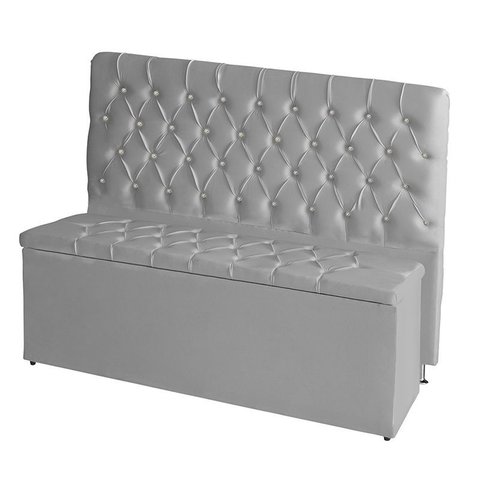 Kit Cabeceira de Cama Box e Calçadeira Baú Paris King 195 Cm 195 X 126 Capitonê Courino Prata Eli Mó