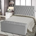 Ver imagem 2 de Kit Cabeceira de Cama Box e Calçadeira Baú Paris King 195 Cm 195 X 126 Capitonê Courino Prata Eli Mó