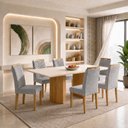 Ver imagem 1 de Conjunto de Mesa de Jantar 6 Lugares Isla e Cadeiras Carol MDF Cinamomo Off White