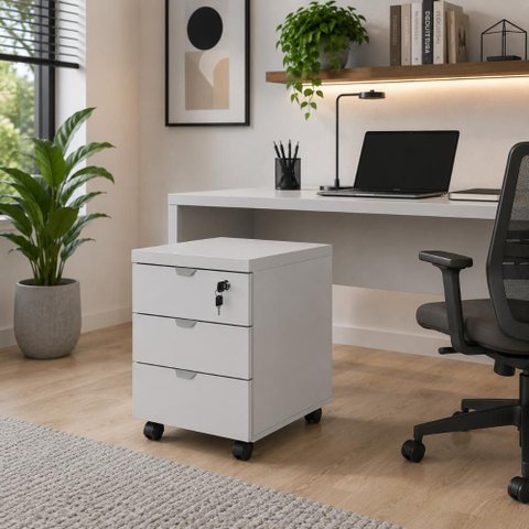 Gaveteiro Móvel Escritório 40cm x 50cm 3 Gavetas Chave e Rodízios F5 Office Cor:Cinza