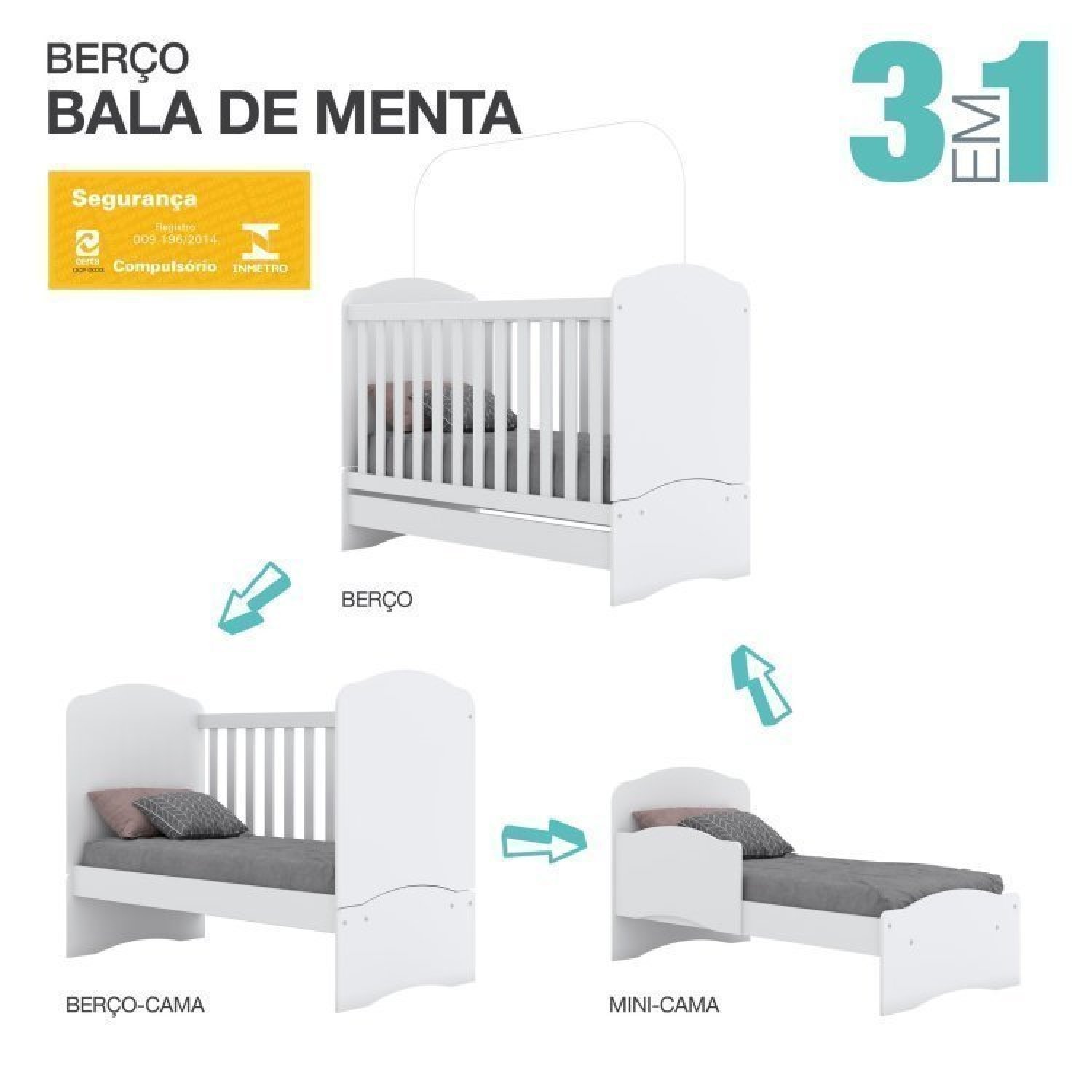 Quarto de Bebê com Guarda-roupa 3 Portas Cômoda e Berço 3 em 1 com Colchão Espresso Móveis - 8