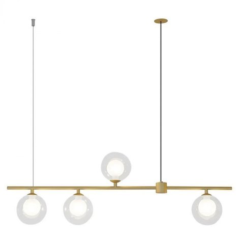 Pendente 4 Globos De Vidro Duplo Transparente Dourado Sala De Jantar Zan84