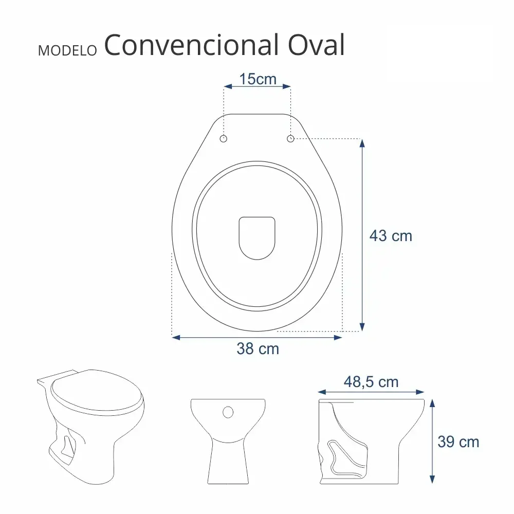 Assento Sanitário Convencional Oval Universal Branco para vasos Deca, Incepa, Celite, Icasa, Fiori - 3