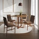 Ver imagem 1 de Conjunto de Jantar Mesa Mônaco 90cm Tampo Imbuia com 4 Cadeiras Marrom Base Cobre