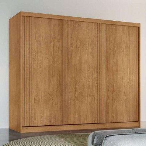 Guarda-Roupa Casal 100% MDF com 3 Portas de Correr e 4 Gavetas 182cm Multimóveis CR35536 Madeirado