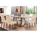 Ver imagem 1 de Conjunto Mesa de Cozinha Jade Tampo Madeirado com Vidro Canto Curvo 180x90 e 6 Cadeiras Jade Imbuia