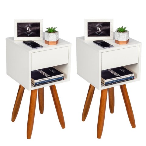 Kit Mesa de Cabeceira Retro 30 Pé Palito Castanho Envio Montada